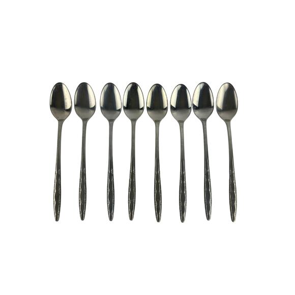 8 Vintage Superior Stainless Teaspoons, Gardenia Pattern, Floral MCM Flatware - Picture 11 of 13